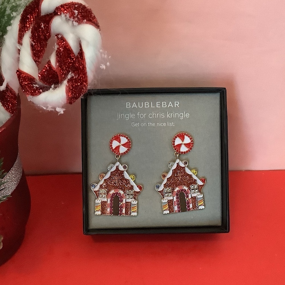 BaubleBar Gingerbread House Christmas Holiday Earrings New